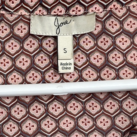 Joie Blouse Small Dusty Rose Mauve Geometric Print Boho Lightweight Top - Picture 2 of 6